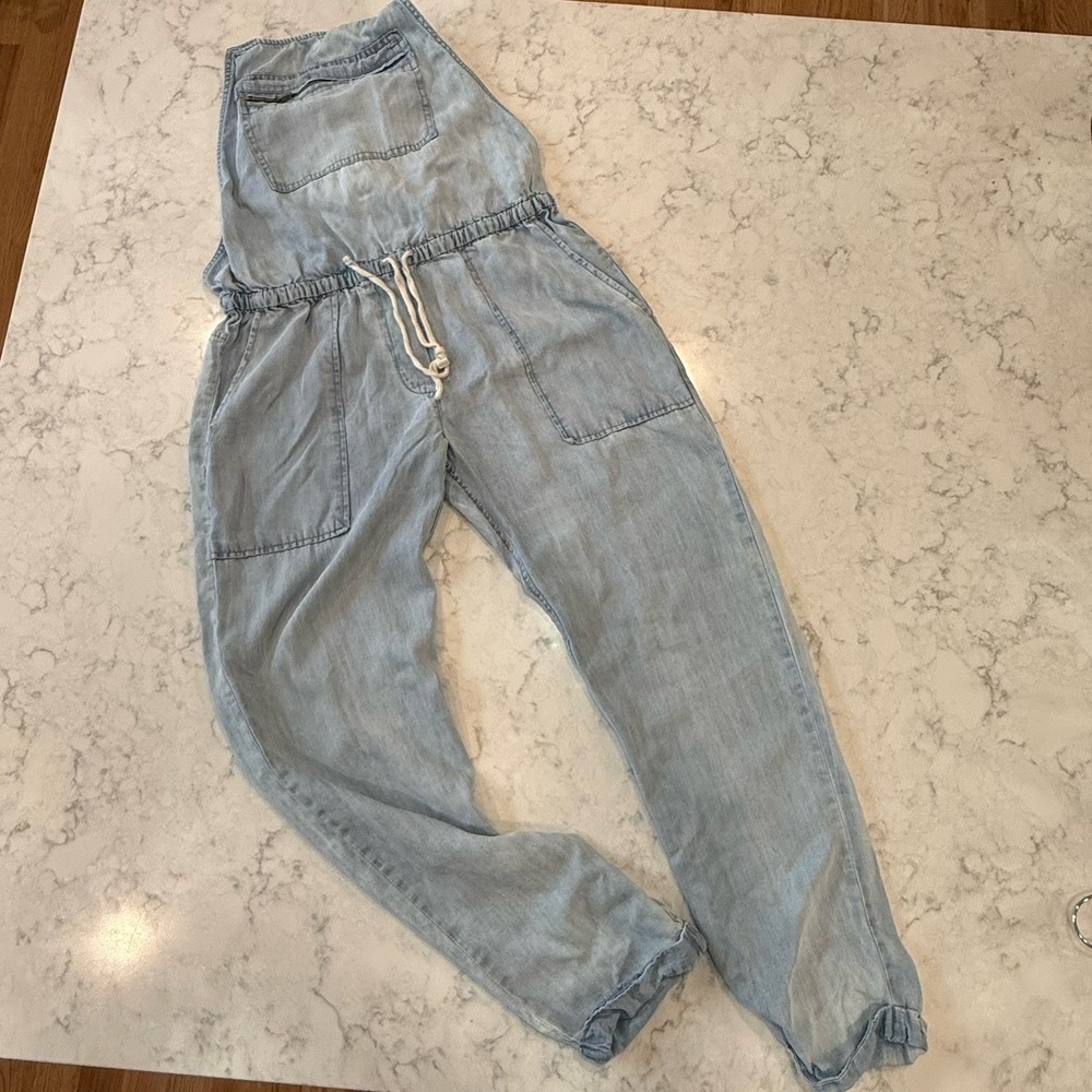LoveStitch Women's Small Lyocell Chambray Jumper Overalls Tapered Pockets